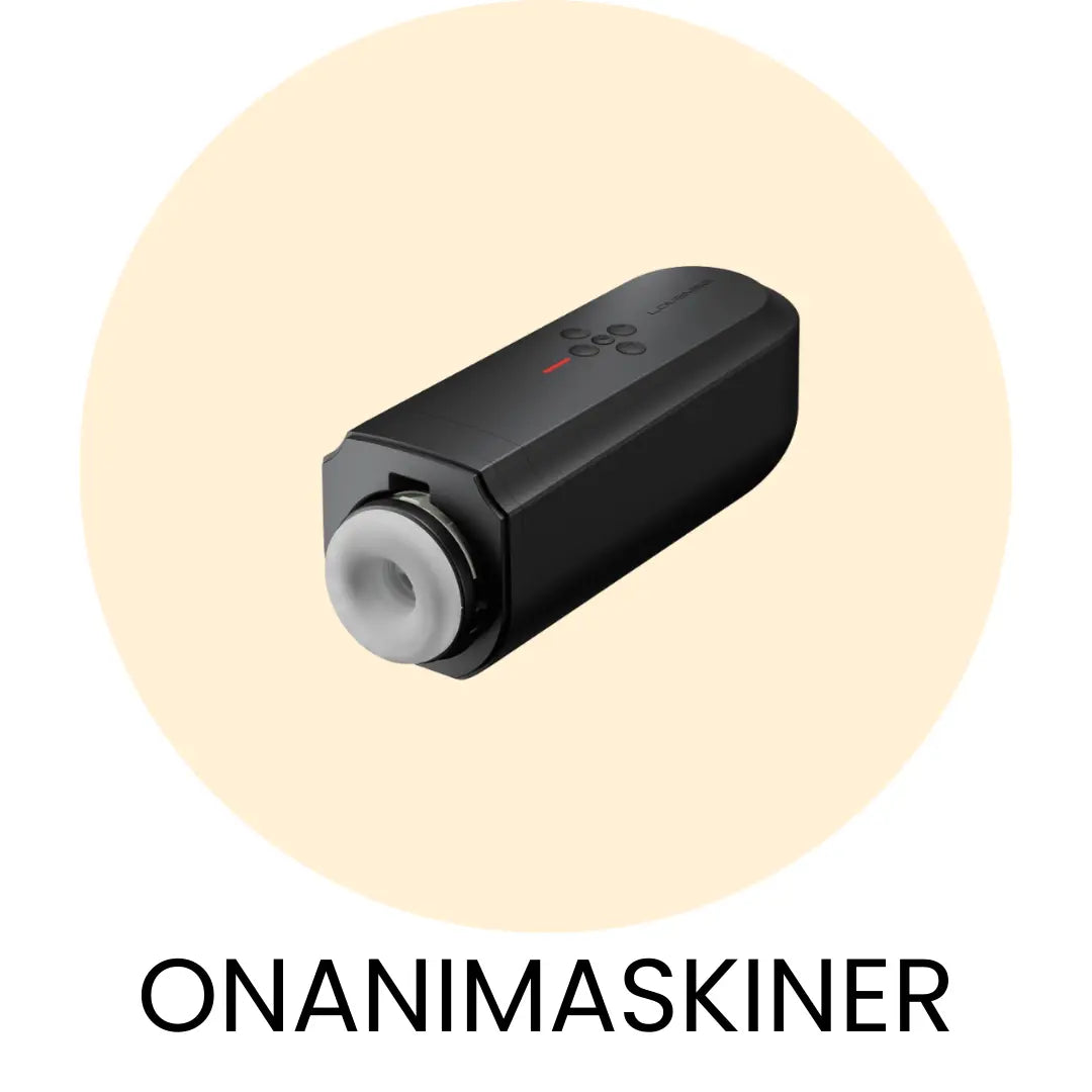 Gulcirkel med en Lovense Solace i med texten Onanimaskener under