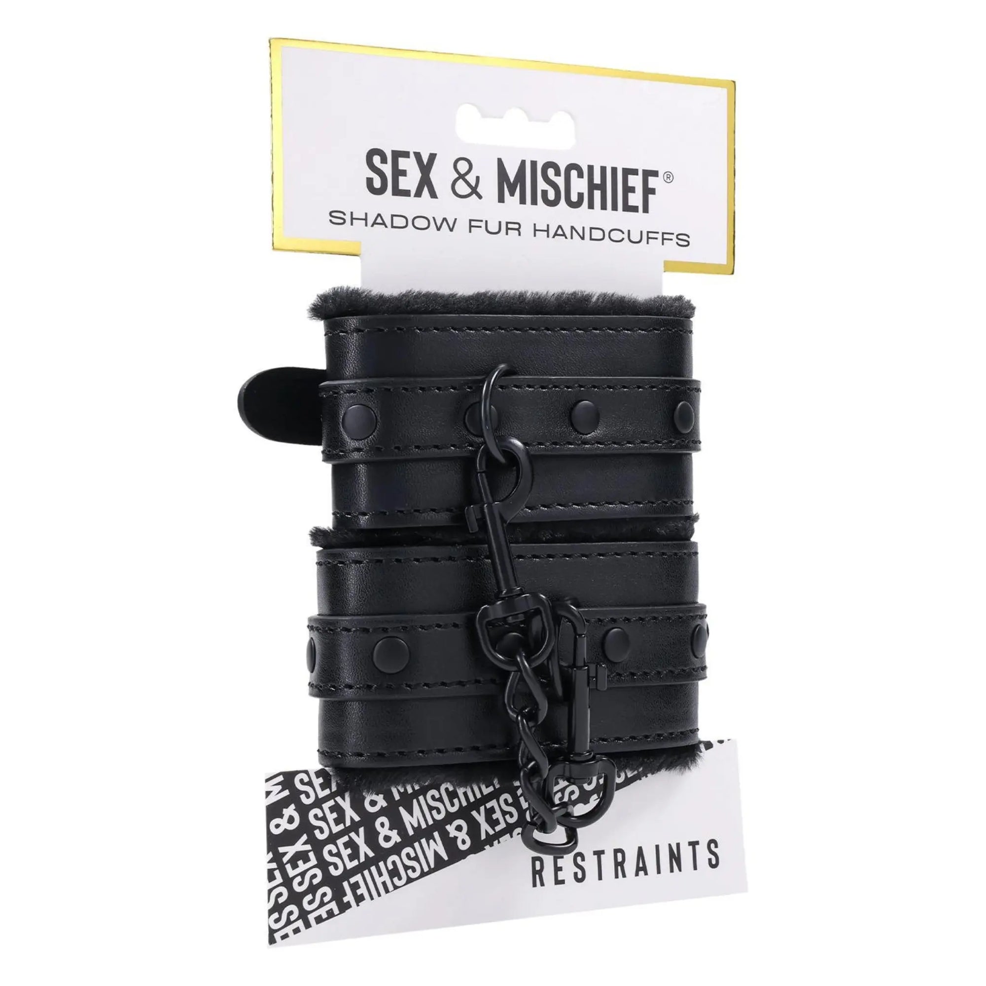 Bild på Sportsheets Sex & Mischief Fluffiga Handbojor Svart mot vit bakgrund