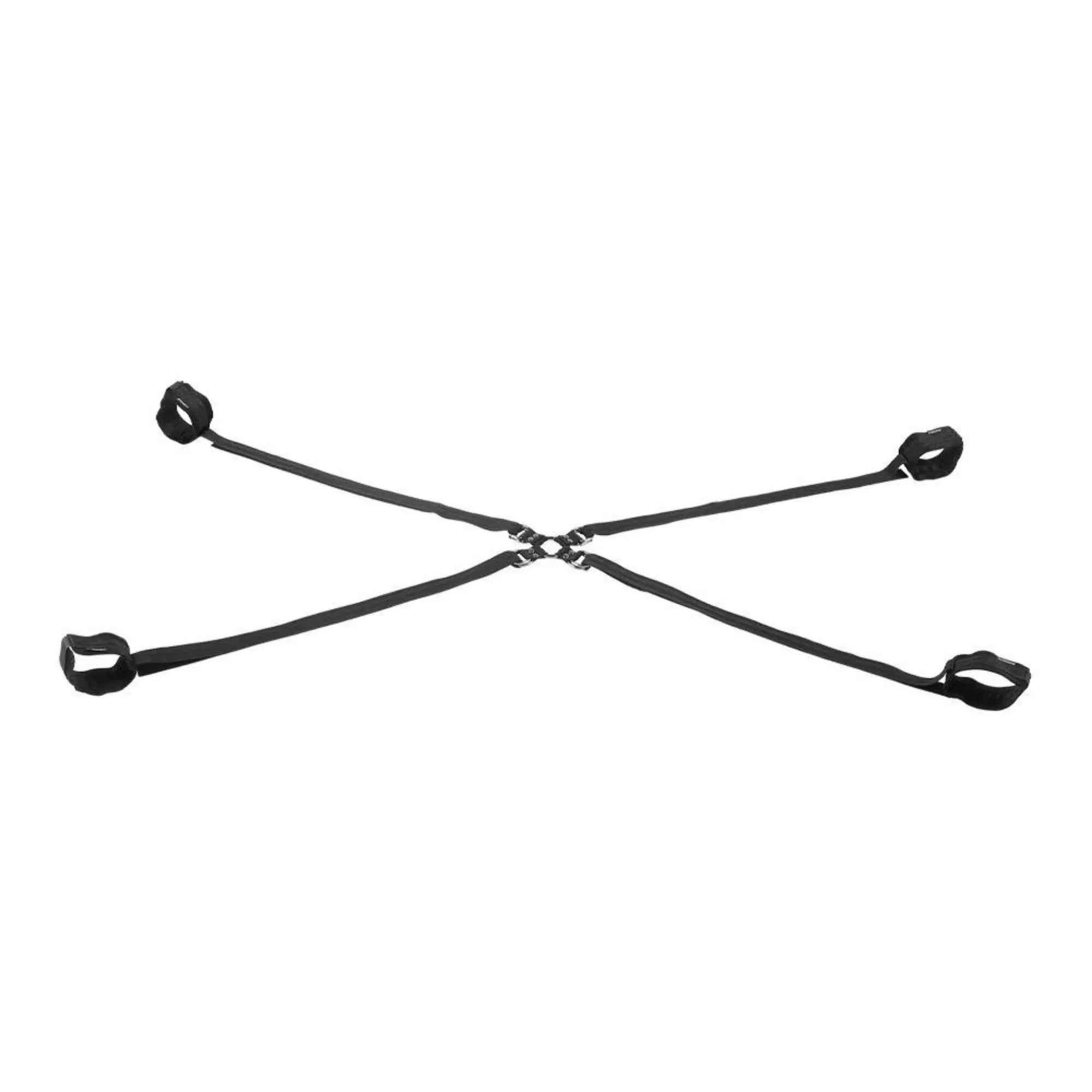 Sportsheets Velvet Noir Justerbart Hogtie Set mot vit bakgrund