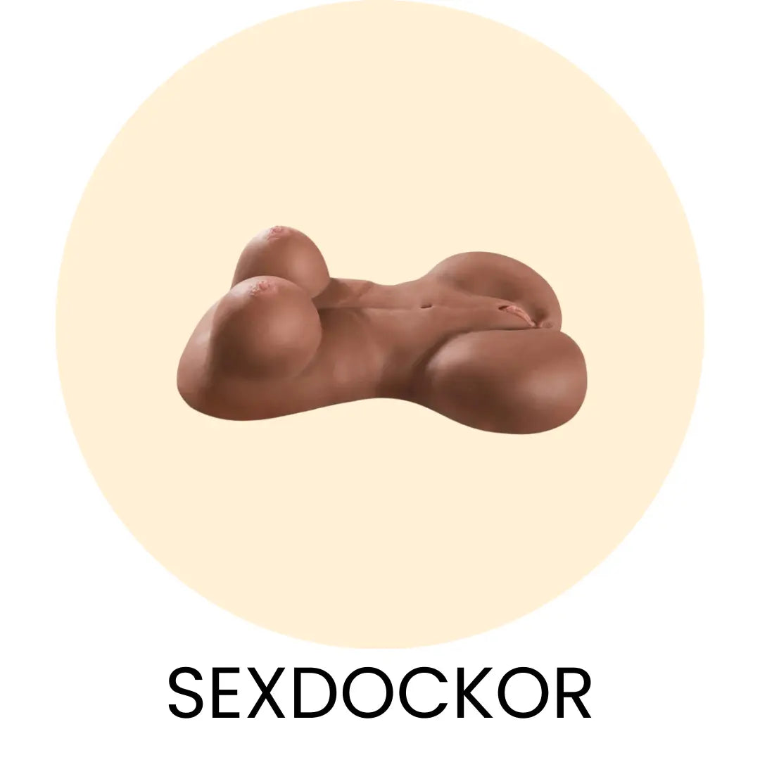 Gulcirkel med en Sexdocka i med texten Sexdockor under