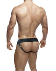 Man visar baksidan av DR. SKIN Ihålig Strap-On 15cm Black