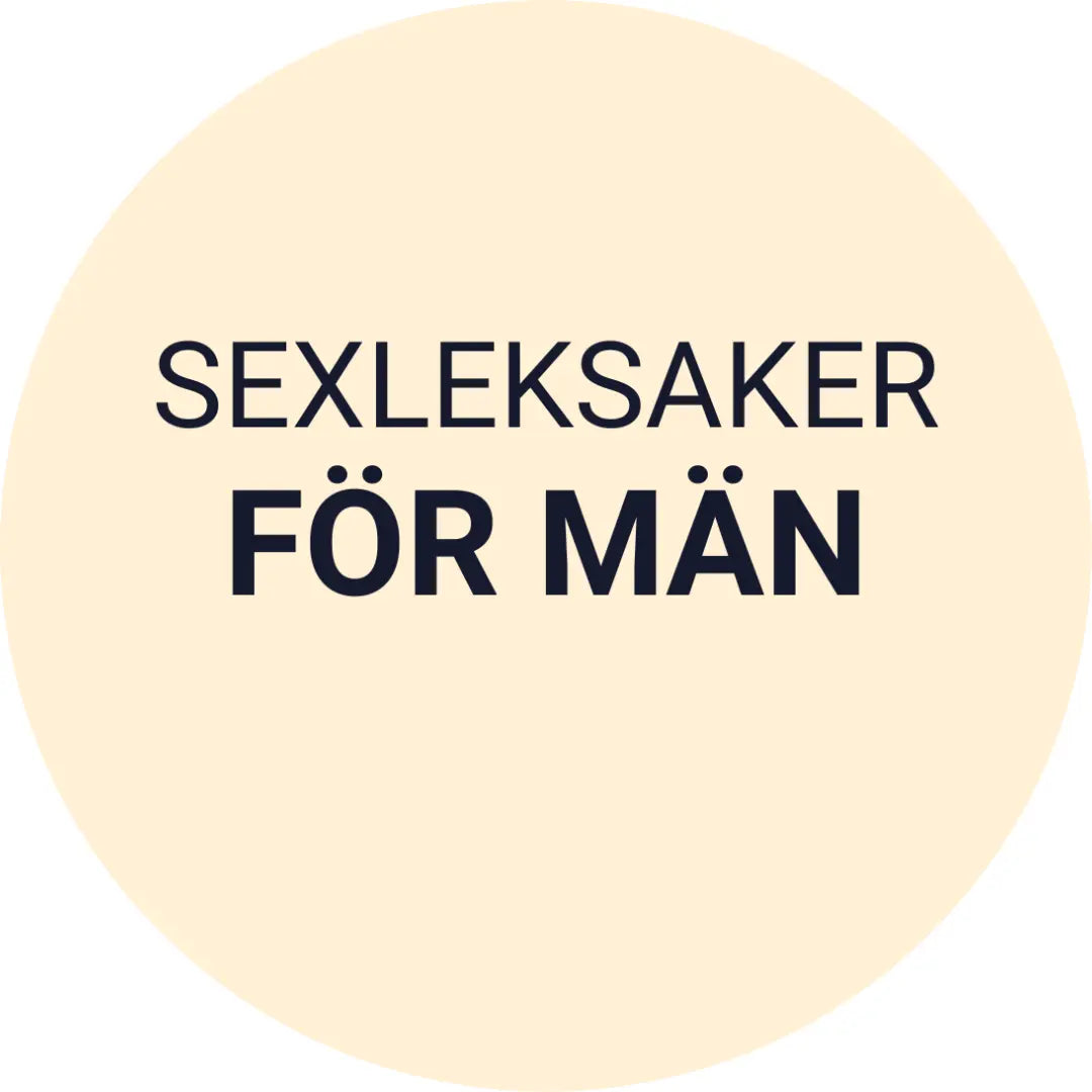 Ljusgul cirkel med texten Sexleksaker för män i