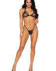 Modell visar upp framsidan av Rhinestone Fishnet Bikini Top and String Black