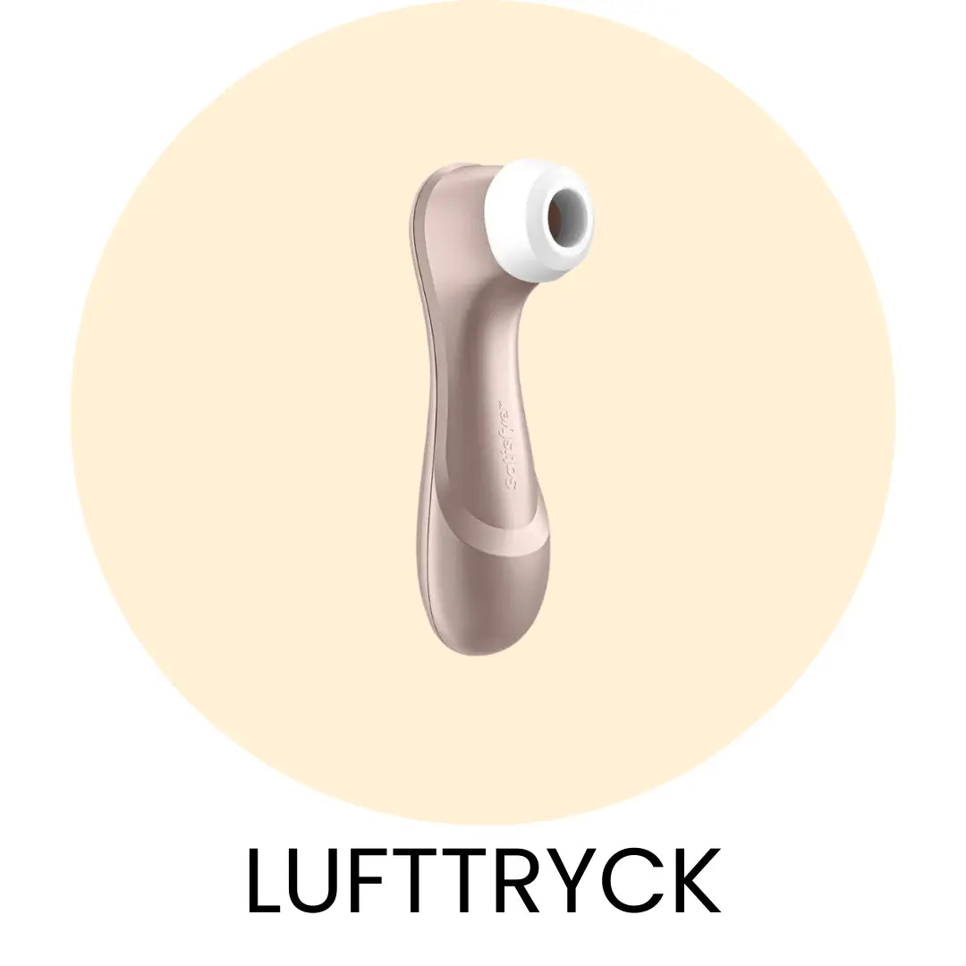 Gulcirkel med en Satisfyer Pro 2 i med texten Lufttryck under