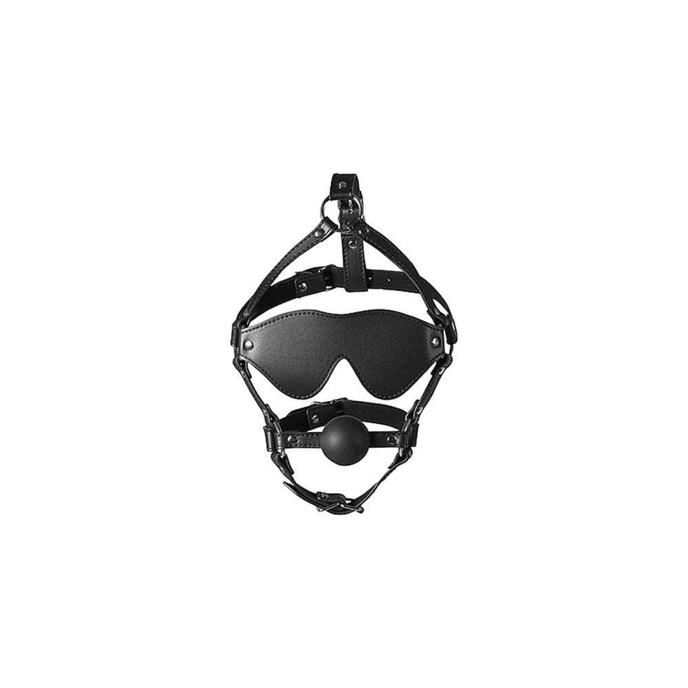 Blindfolded Head Harness with Solid Ball Gag - Lustly