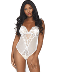 Lace and Sheer Mesh Teddy Vit - Lustly