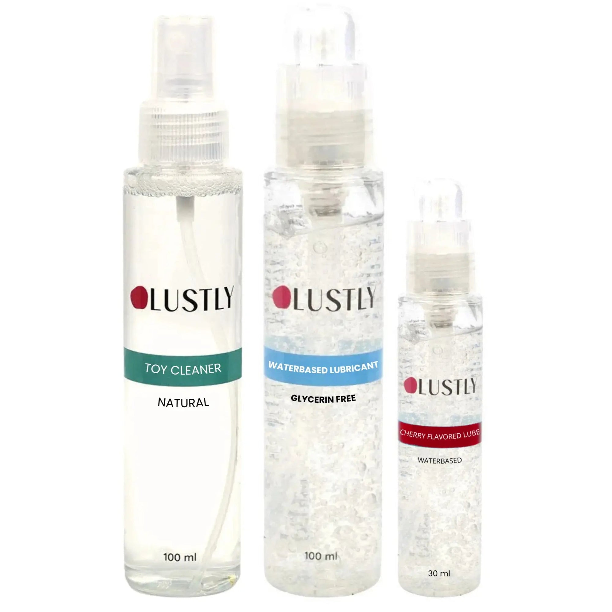 LUSTLY 3 - i - 1 Pleasure Pack – Glycerinfritt, Cherry Glid & Toy Cleaner - Lustly
