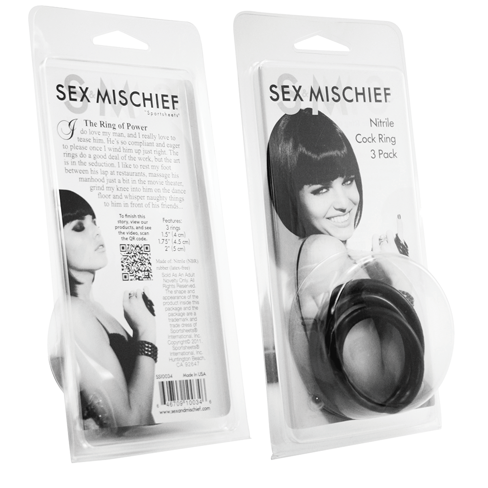 Sportsheets S&M Nitrile Cock Ring 3 - pack Svart - Lustly