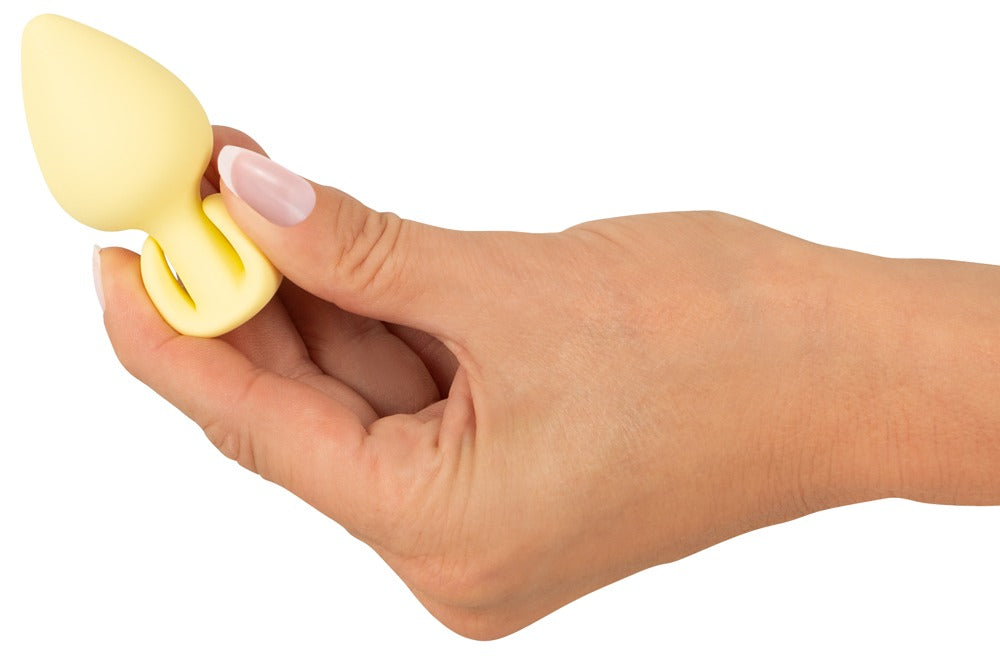 Cuties analplugg i gult – 6,5 cm med sammetslen yta