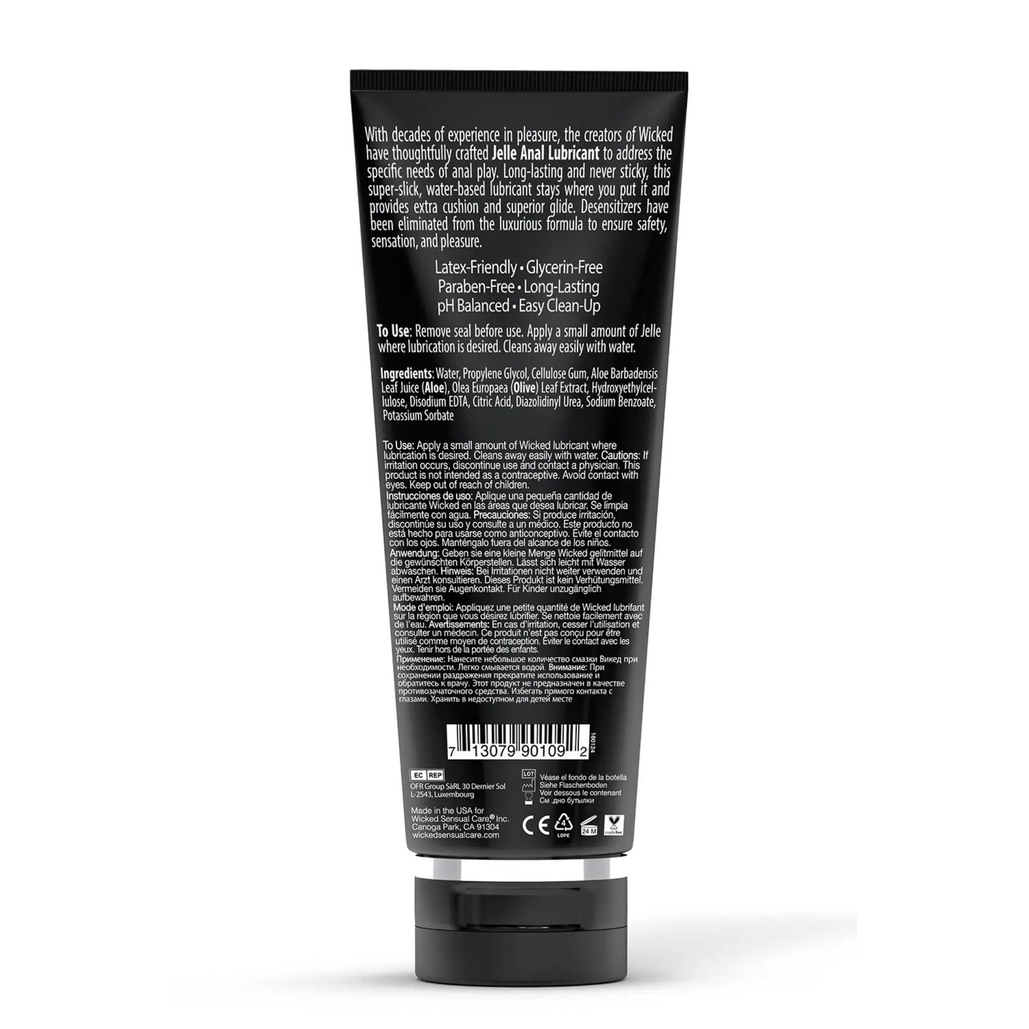 Bilden visar baksidan av Wicked Jelle Anal Vattenbaserat Glidmedel 240ml