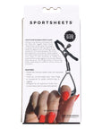 Baksidan av kartongen på Sportsheets Velvet Noir Tuggable Nipple Clamps