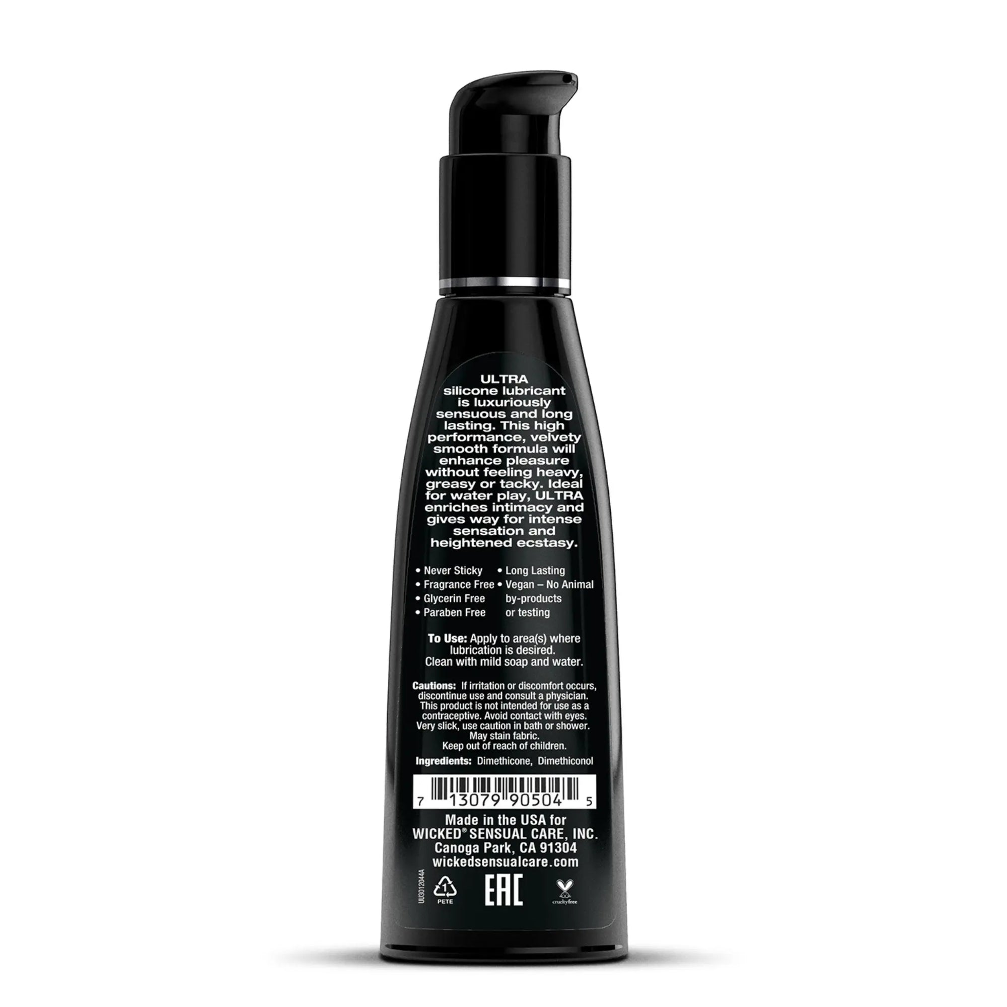 Baksidan av Wicked Ultra Silikonbaserat Gildmedel 120ml