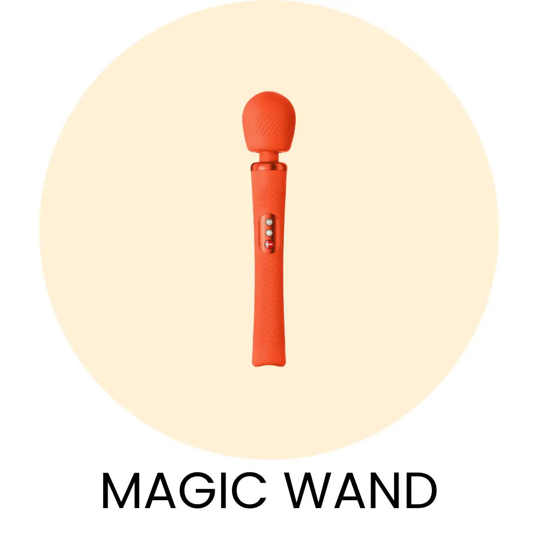 Gulcirkel med en Fun Factory Vim i med texten Magic Wand under
