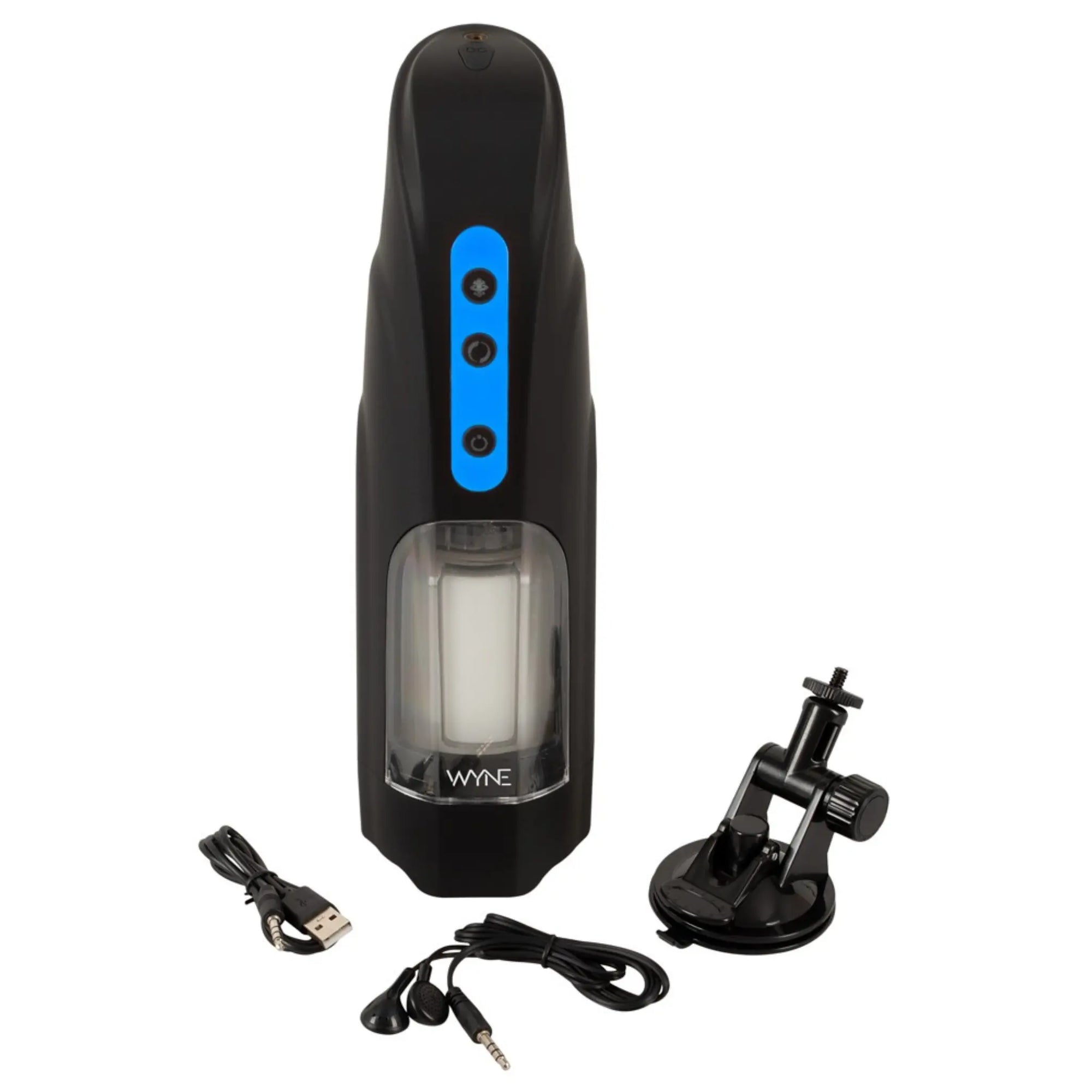 Bilden visar WYNE Masturbator 09 med tillbehör