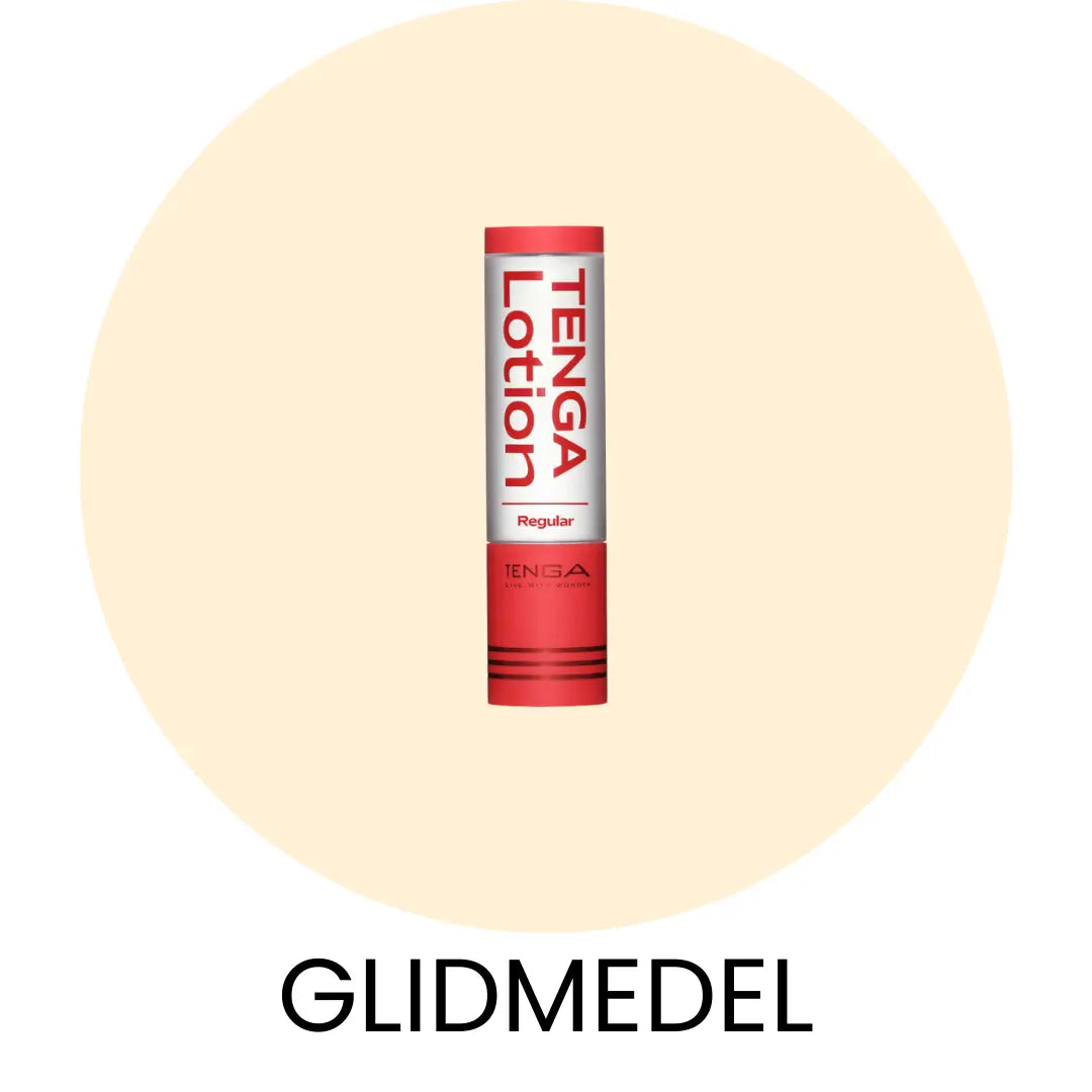 Gulcirkel med Tenga Lotion Regular i med texten Glidmedel under