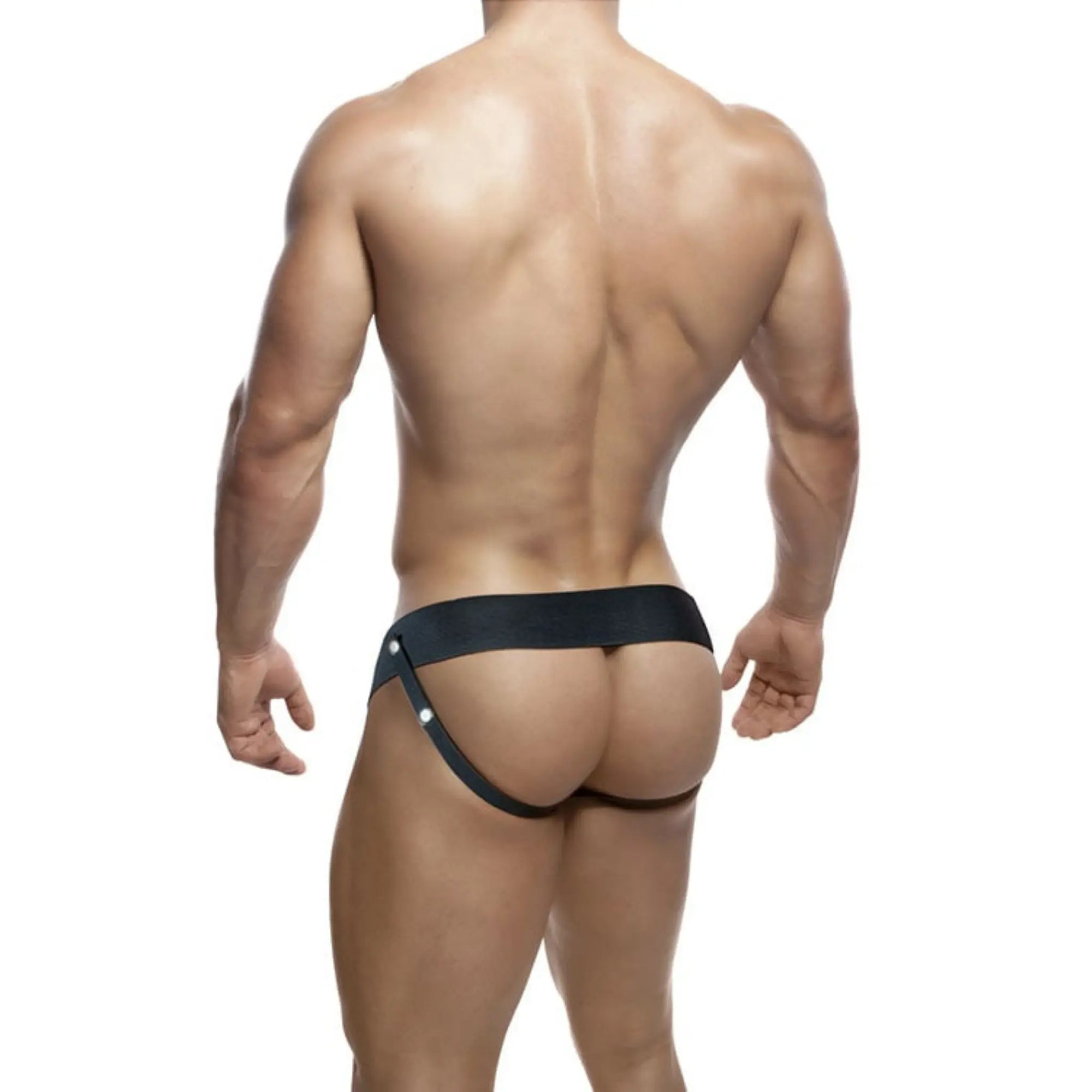 En man bakifrån som har på sig DR. SKIN Ihålig Strap-On 15cm Vanilla