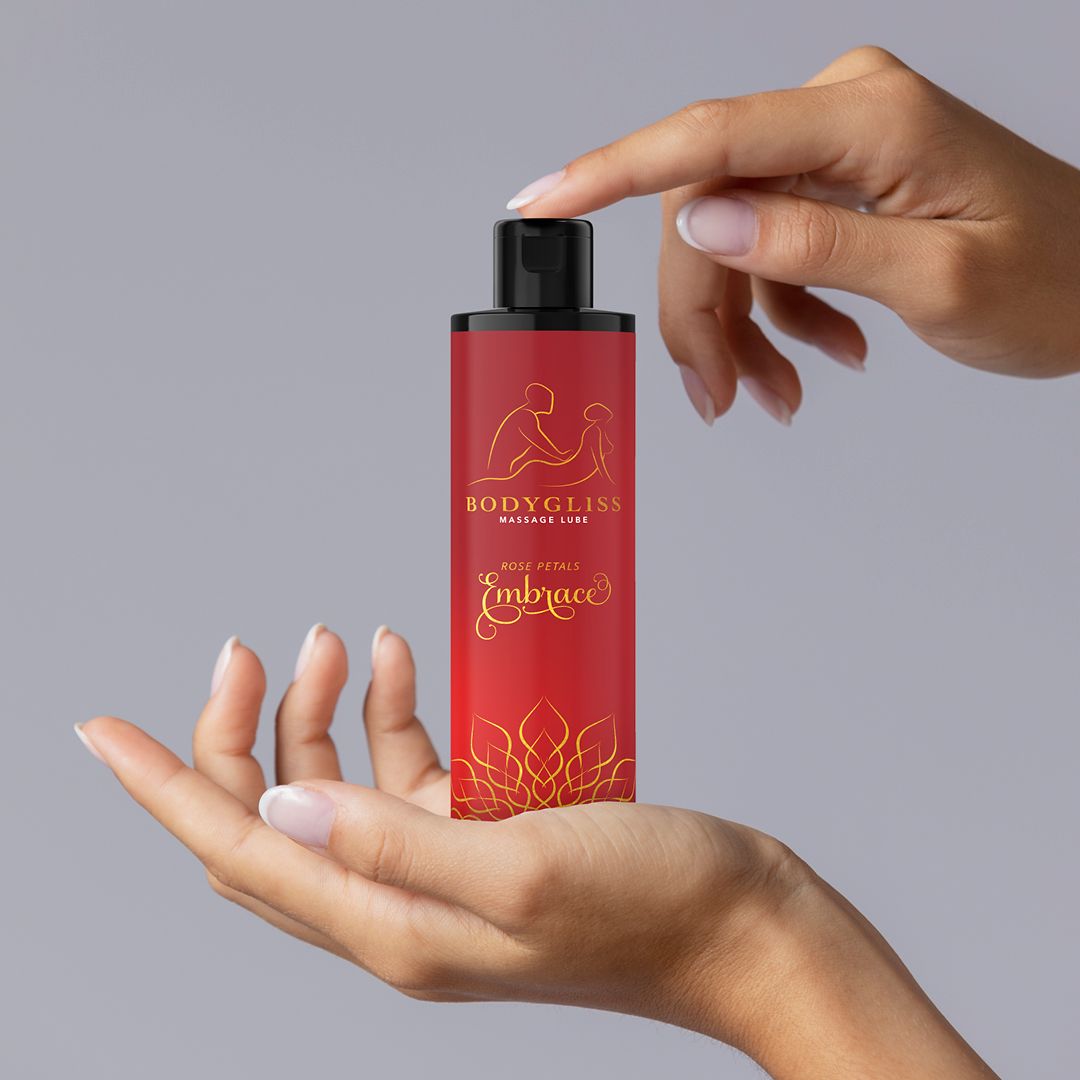 BodyGliss Rose Petals massageolja och glidmedel, flaska med pump