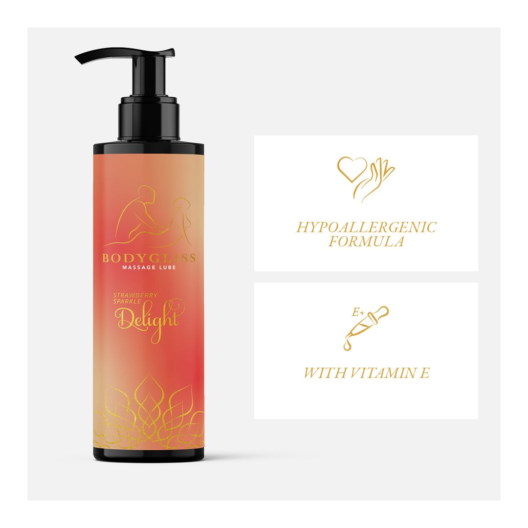 BodyGliss massageolja &amp; glidmedel jordgubb &amp; champagne, detaljbild