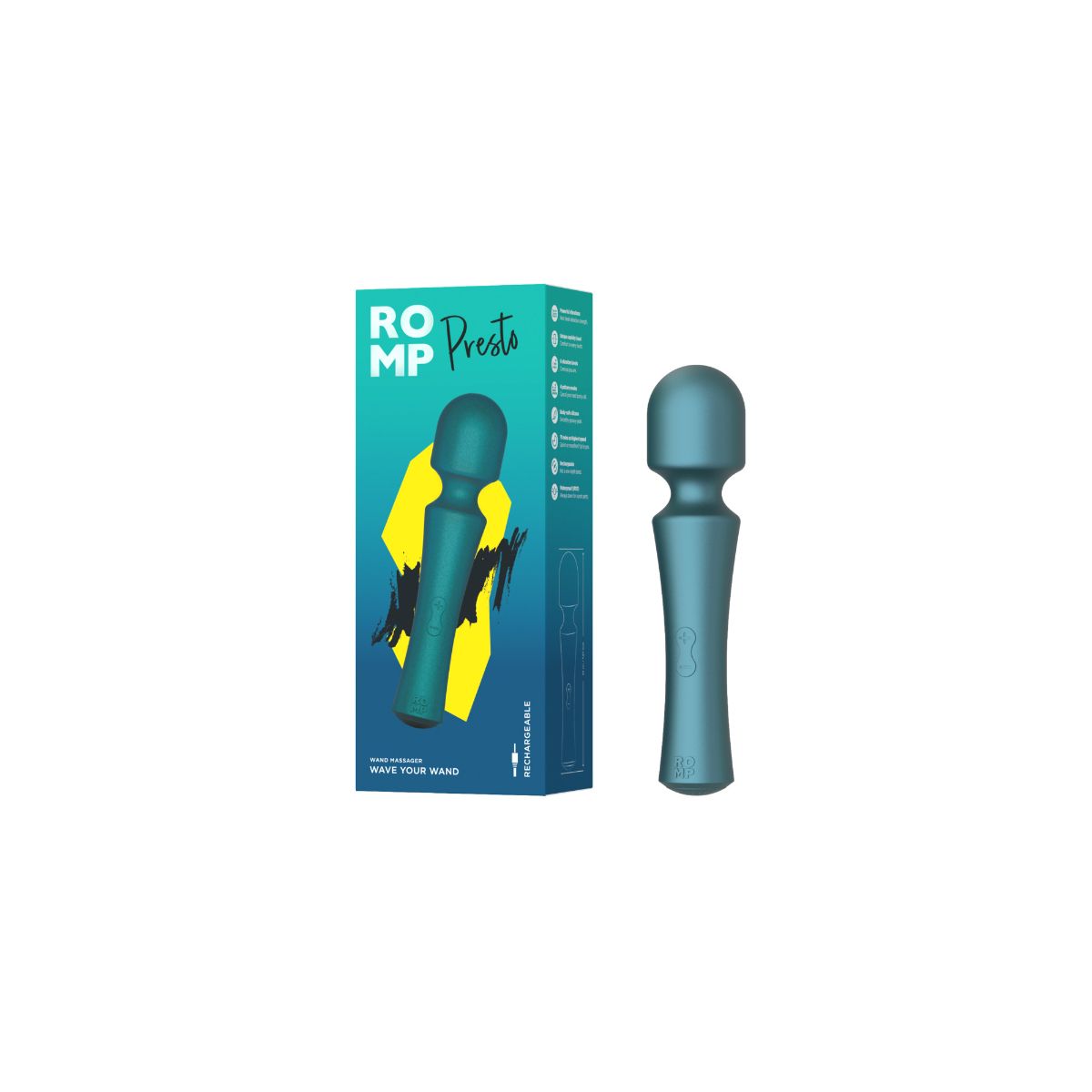 Grön ROMP Presto mini wandvibrator med knappstyrning