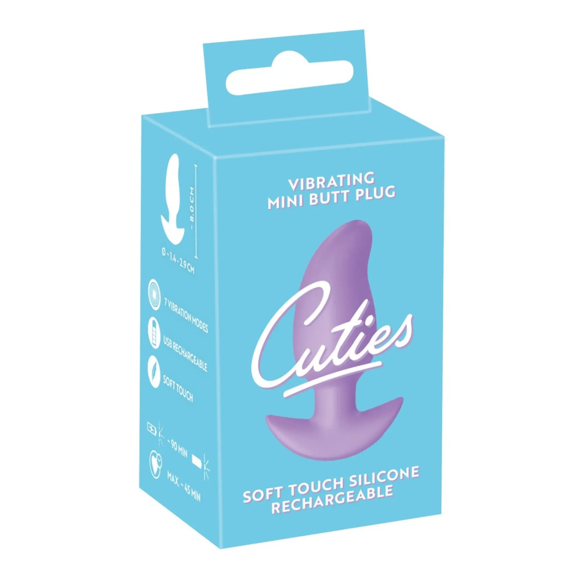 En kartongbild på Cuties Vibrerande Buttplug Lila