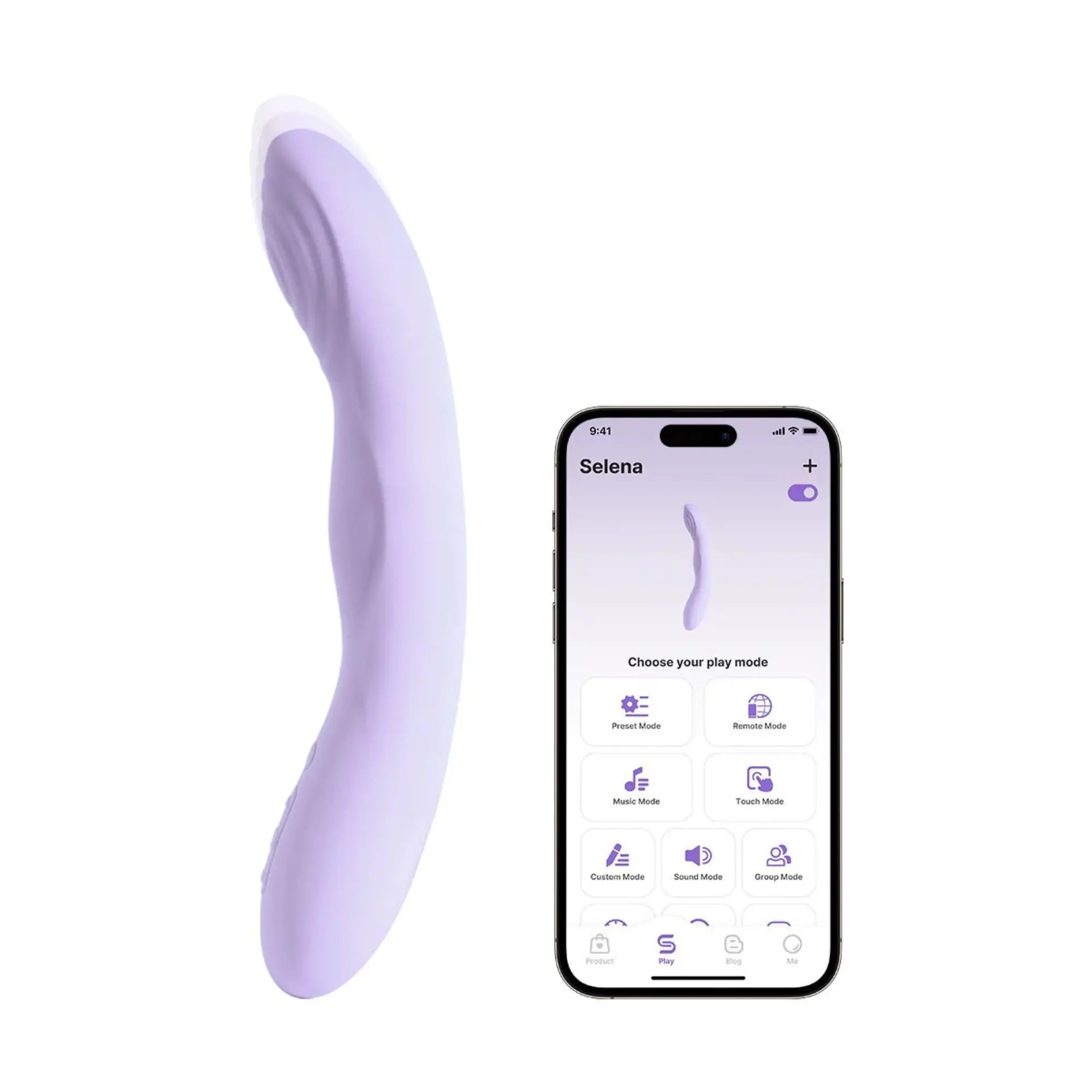 Bild på Svakom Selena Heated Vibrator Lavender bredvid en mobil