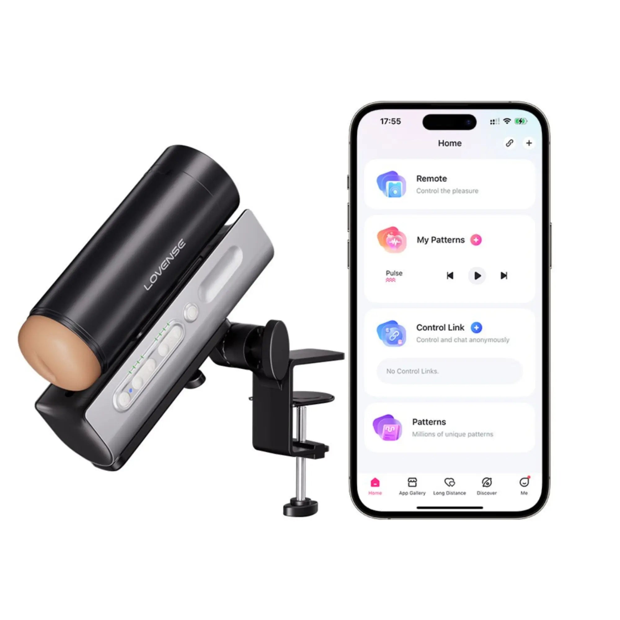 Bild på Lovense Solace Pro 2 Automatic Masturbator bredvid en mobiltelefon