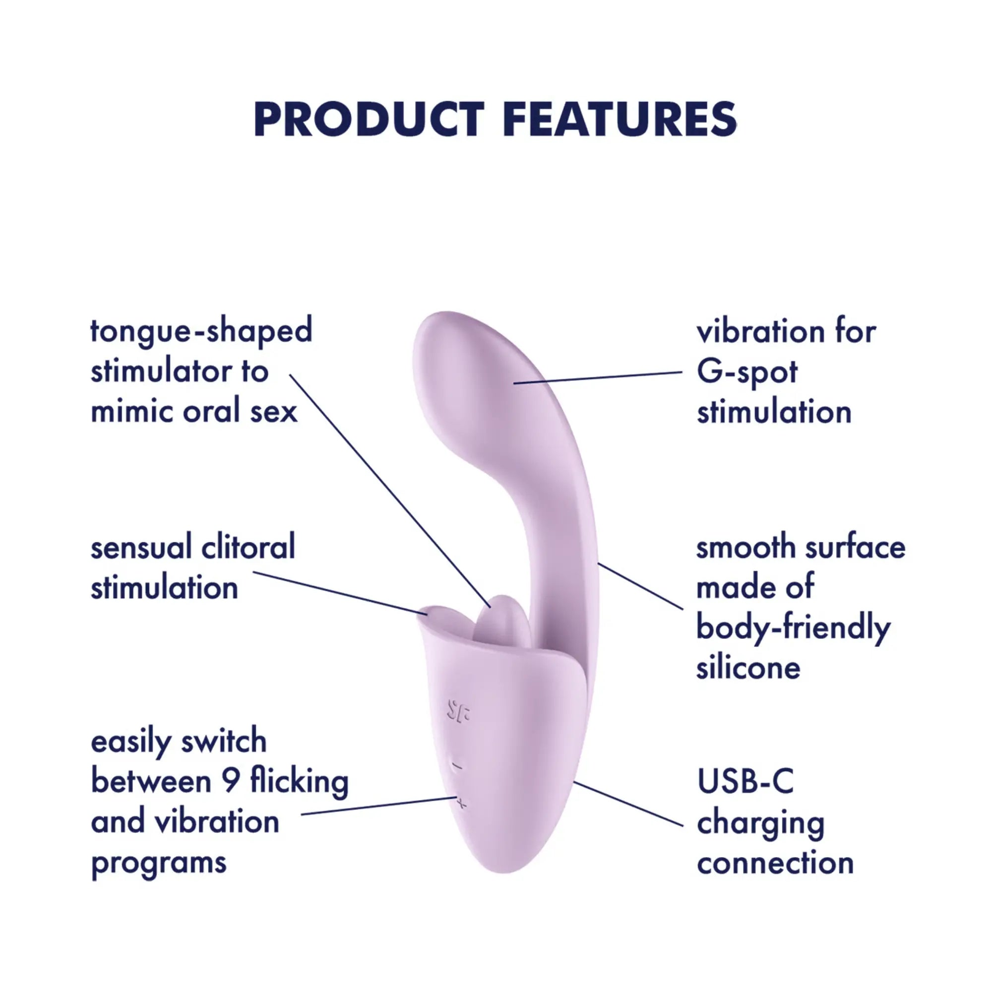 Bilden visar products features för Satisfyer Tongue Expert