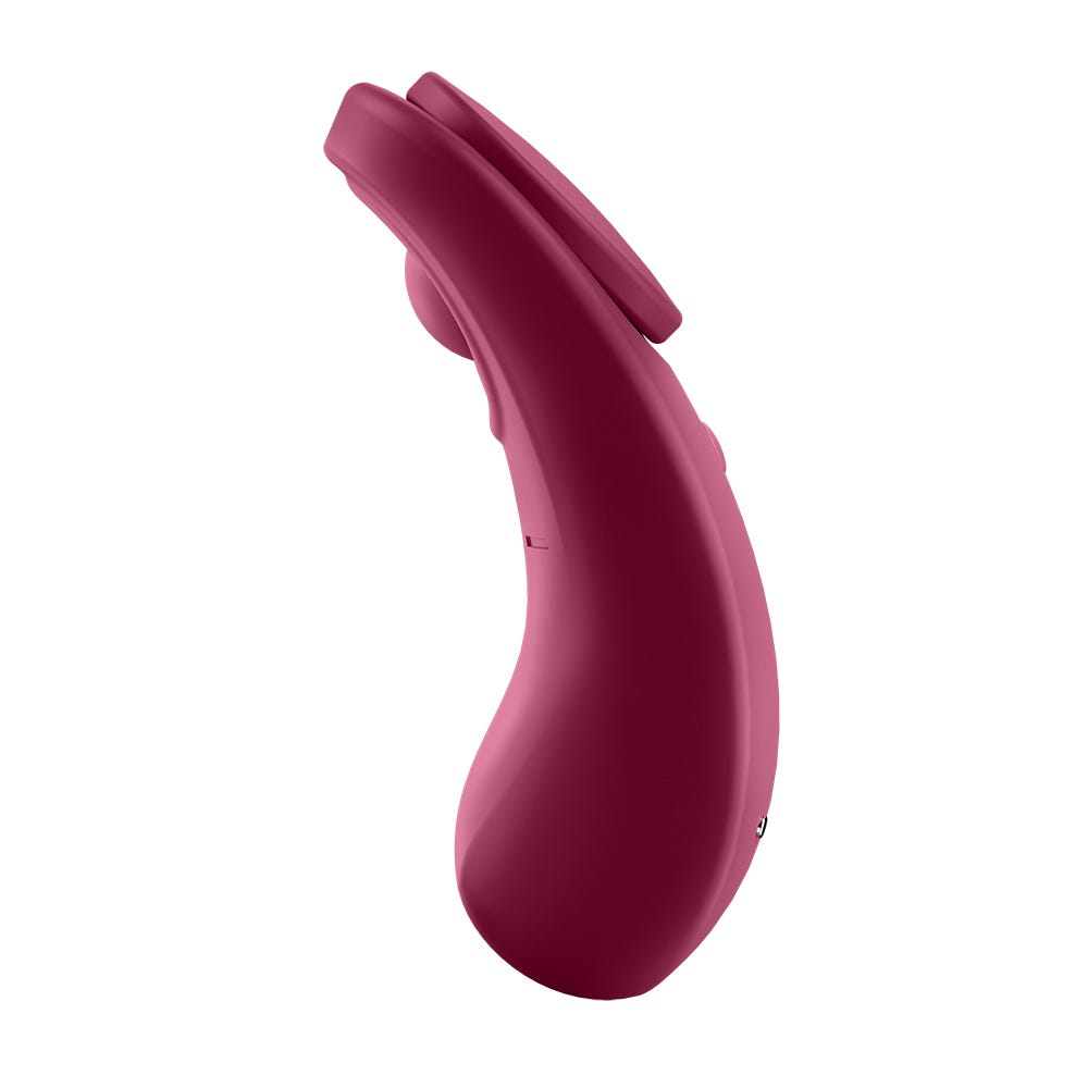 Satisfyer Sexy Secret Trosvibrator sidvinkel mot vit bakgrund.