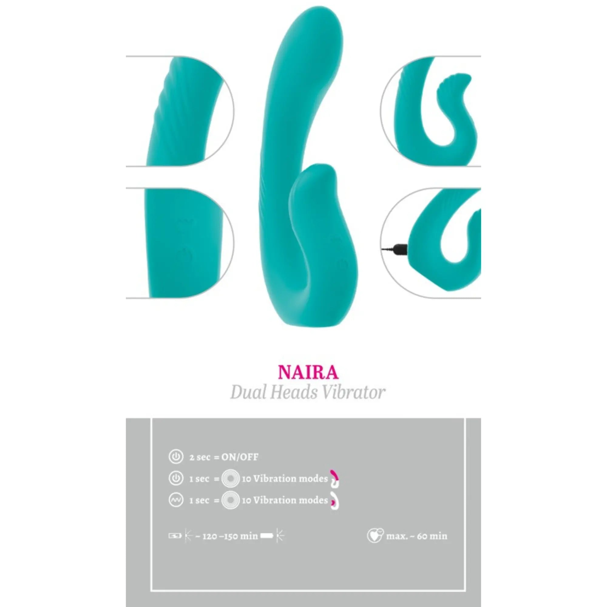 Bilden visar hur du startar och laddar Beau Coeur Naira Rabbitvibrator