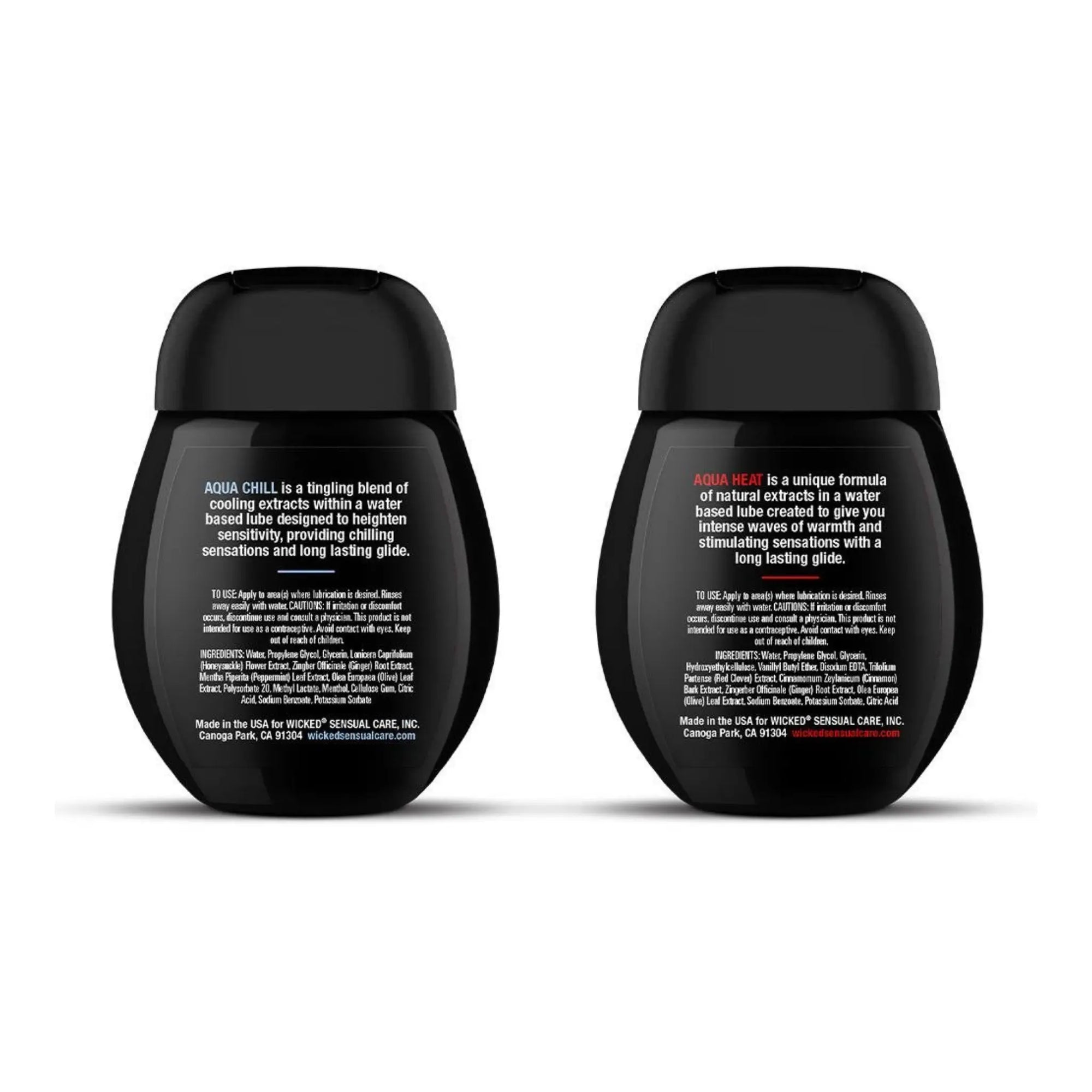 Baksidan på Wicked Sensation Värmande & Kylande Glidmedel Kit 45ml