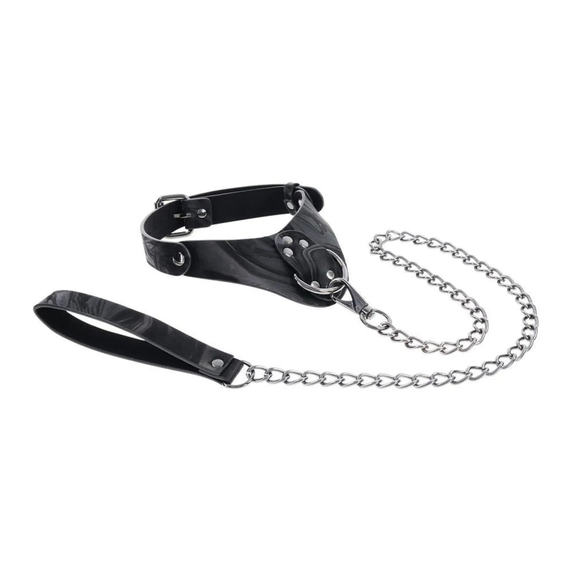 Sportsheets Velvet Noir Halsband &amp; Koppel Svart mot vit bakgrund