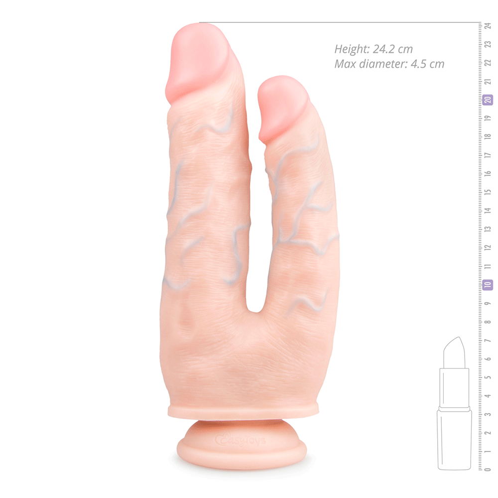 Dimensioner på 25 cm Double Dildo mot vit bakgrund.