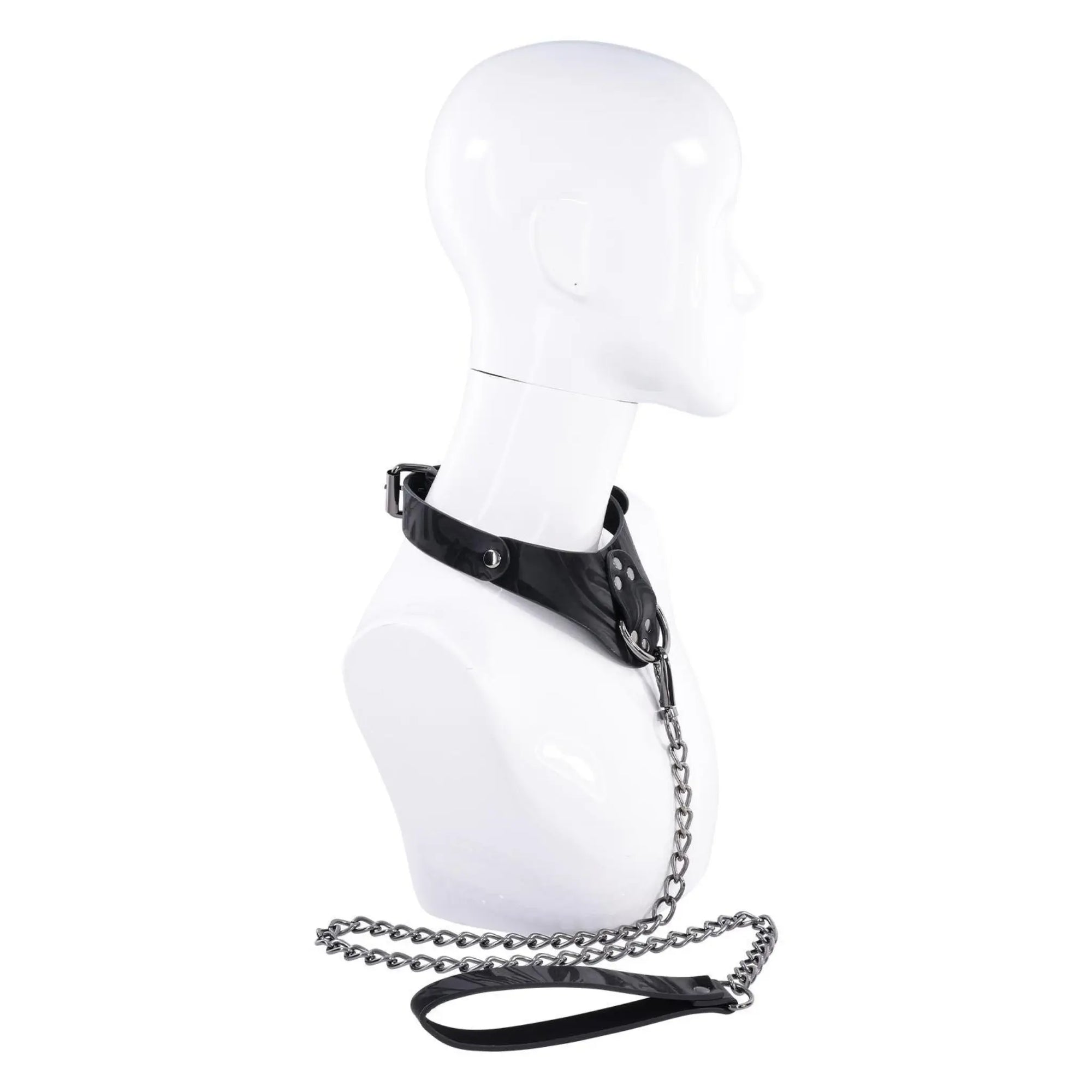 Sportsheets Velvet Noir Halsband &amp; Koppel Svart sitter på en skyltdocka