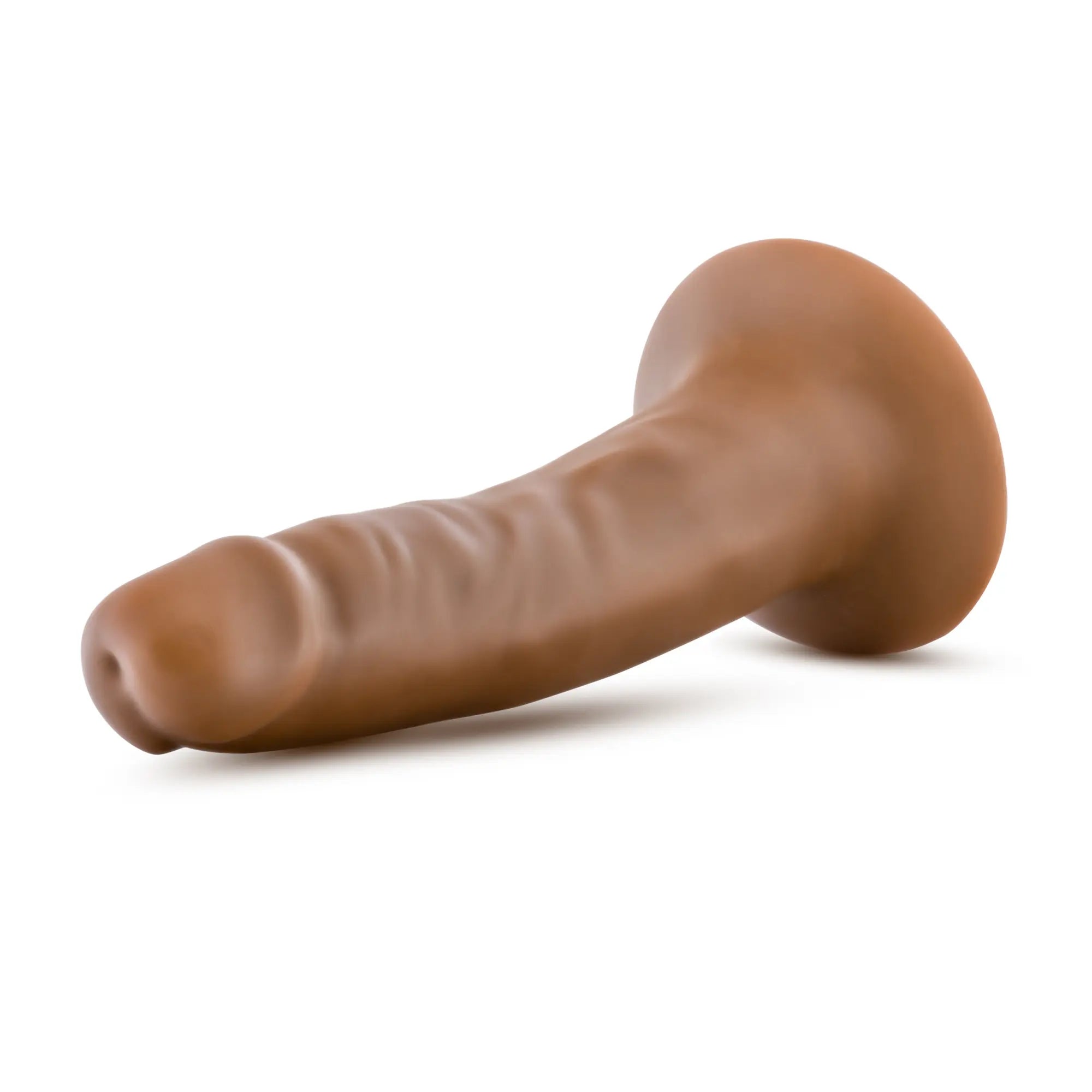 Bilden visar Dr. Skin Realistic Dildo Mocha 14 cm liggandes mot vit bakgrund