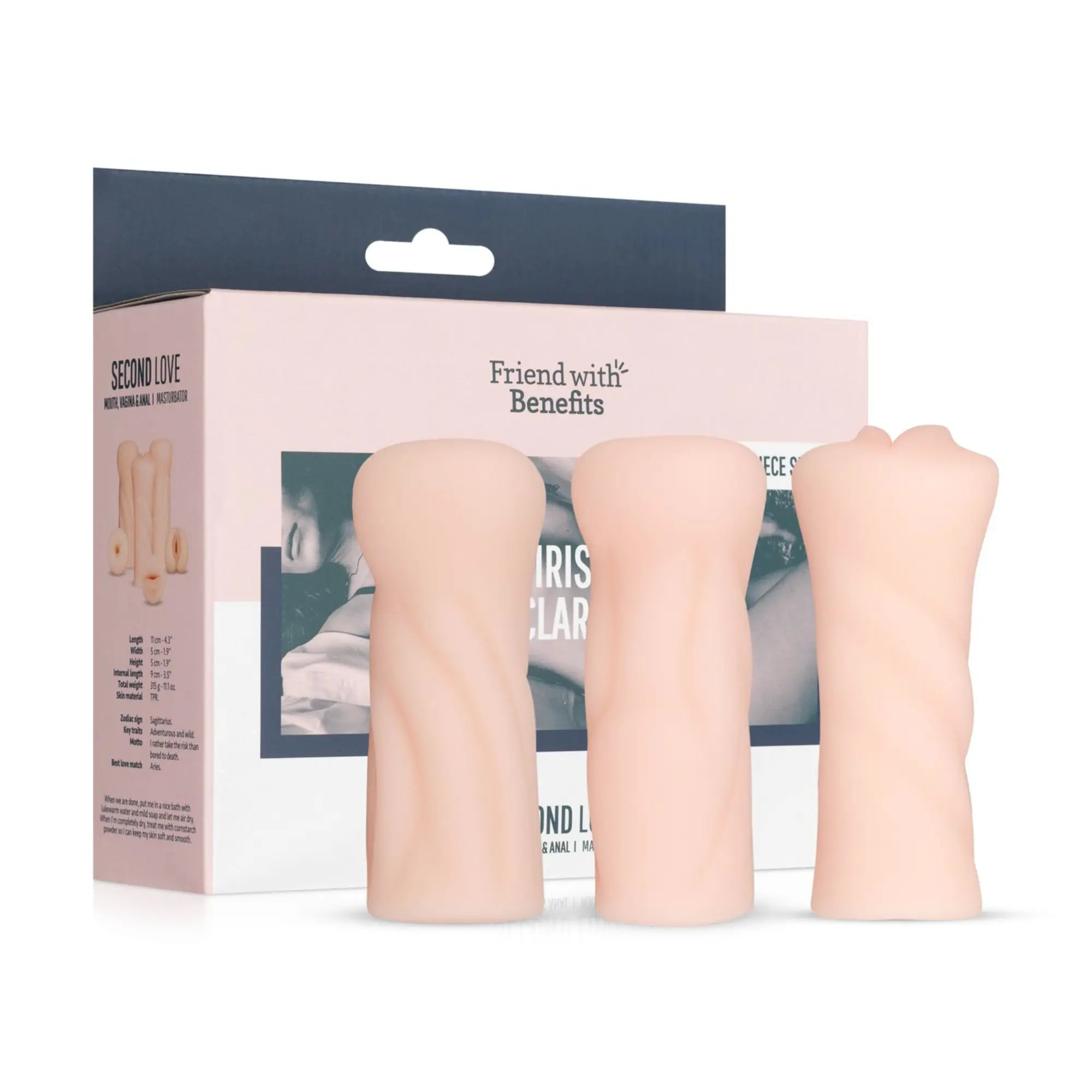 Bild på kartongen med Friend With Benefits Masturbator Set – 3-Pack framför