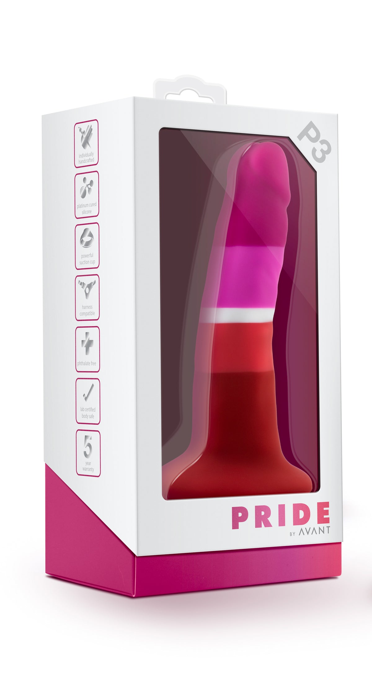 Avant P3 Beauty lesbisk pride-dildo med sugkopp, sidovy