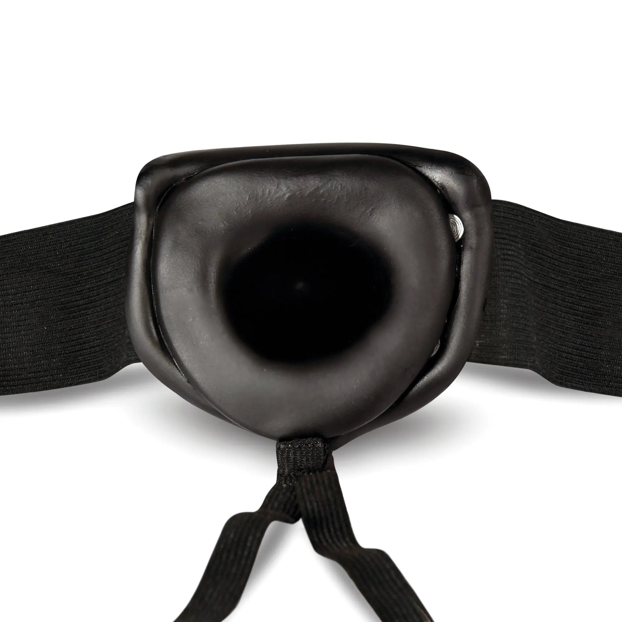 Bilden visar hålet som penis ska in i på DR. SKIN Ihålig Strap-On 15cm Black