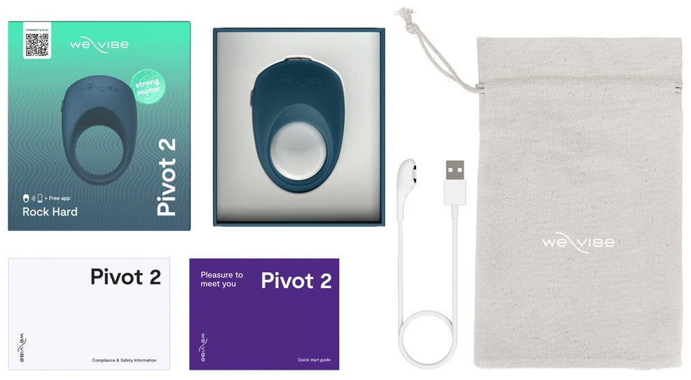We-Vibe Pivot 2 vibrerande penisring i blå silikon med förvaringspåse