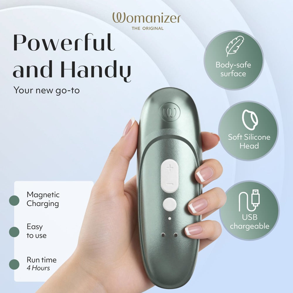 Turkos Womanizer Pro, kompakt lufttrycksvibrator för nybörjare