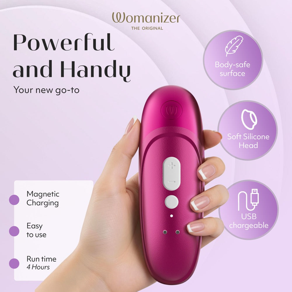 Rosa Womanizer Pro, kompakt lufttrycksvibrator för nybörjare