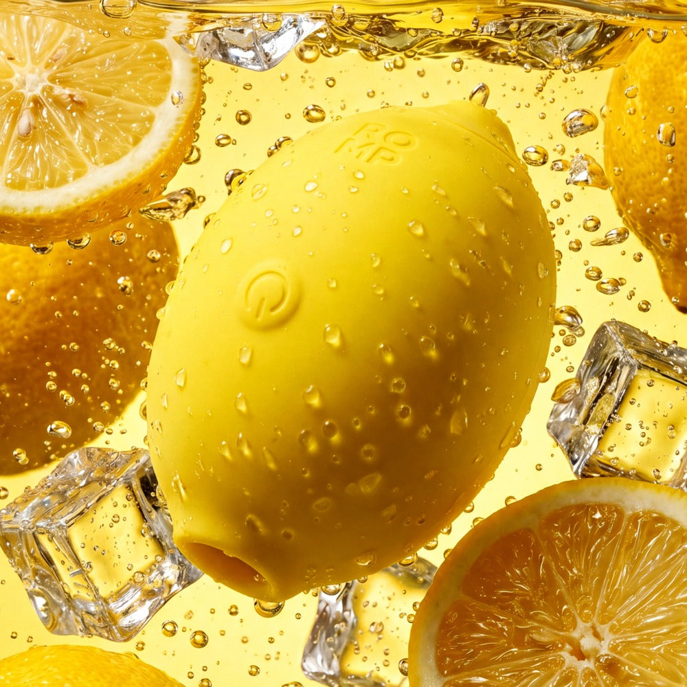 Gul ROMP Lemon Crush lufttrycksvibrator, sidovy