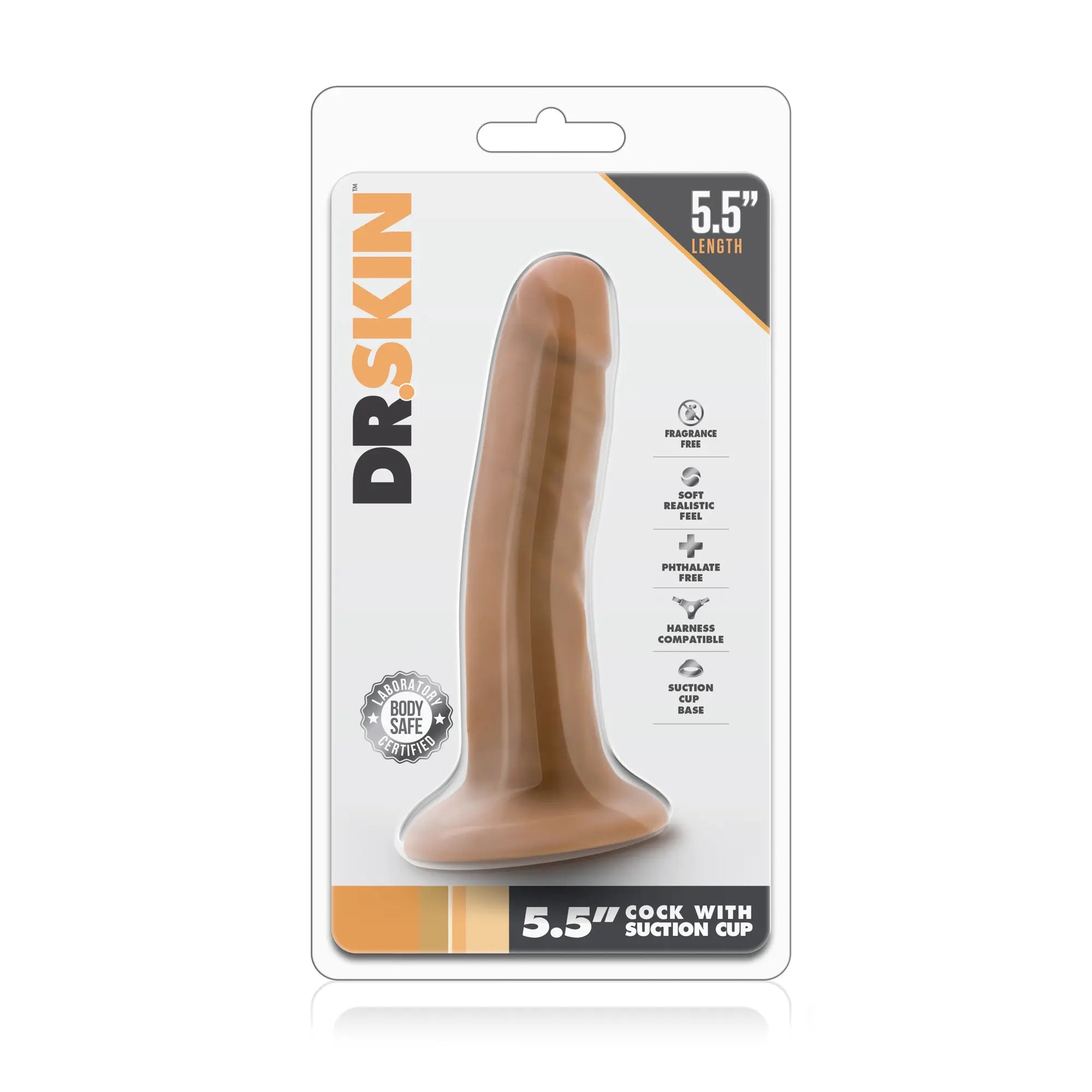 Bild på kartongen till Dr. Skin Realistic Dildo Mocha 14 cm