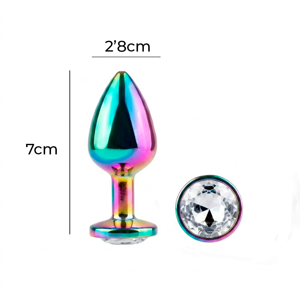Måttbild på Secret Play Metal Butt Plug Rainbow, 2,8 cm diameter