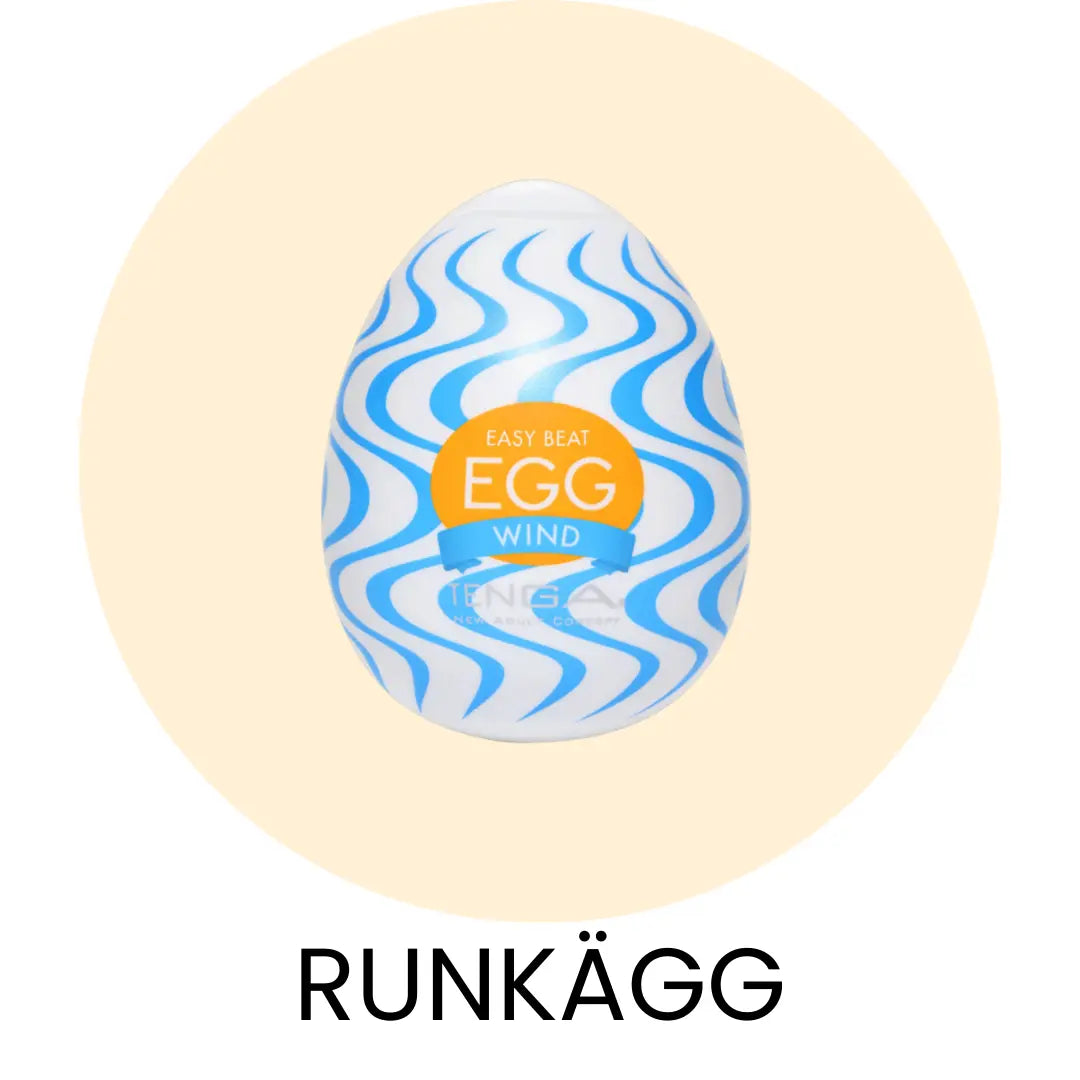 Gulcirkel med ett Tenga ägg i och texten Runkägg under