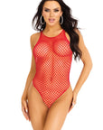 Modell har på sig Net Snap Crotch Tank Bodysuit Red