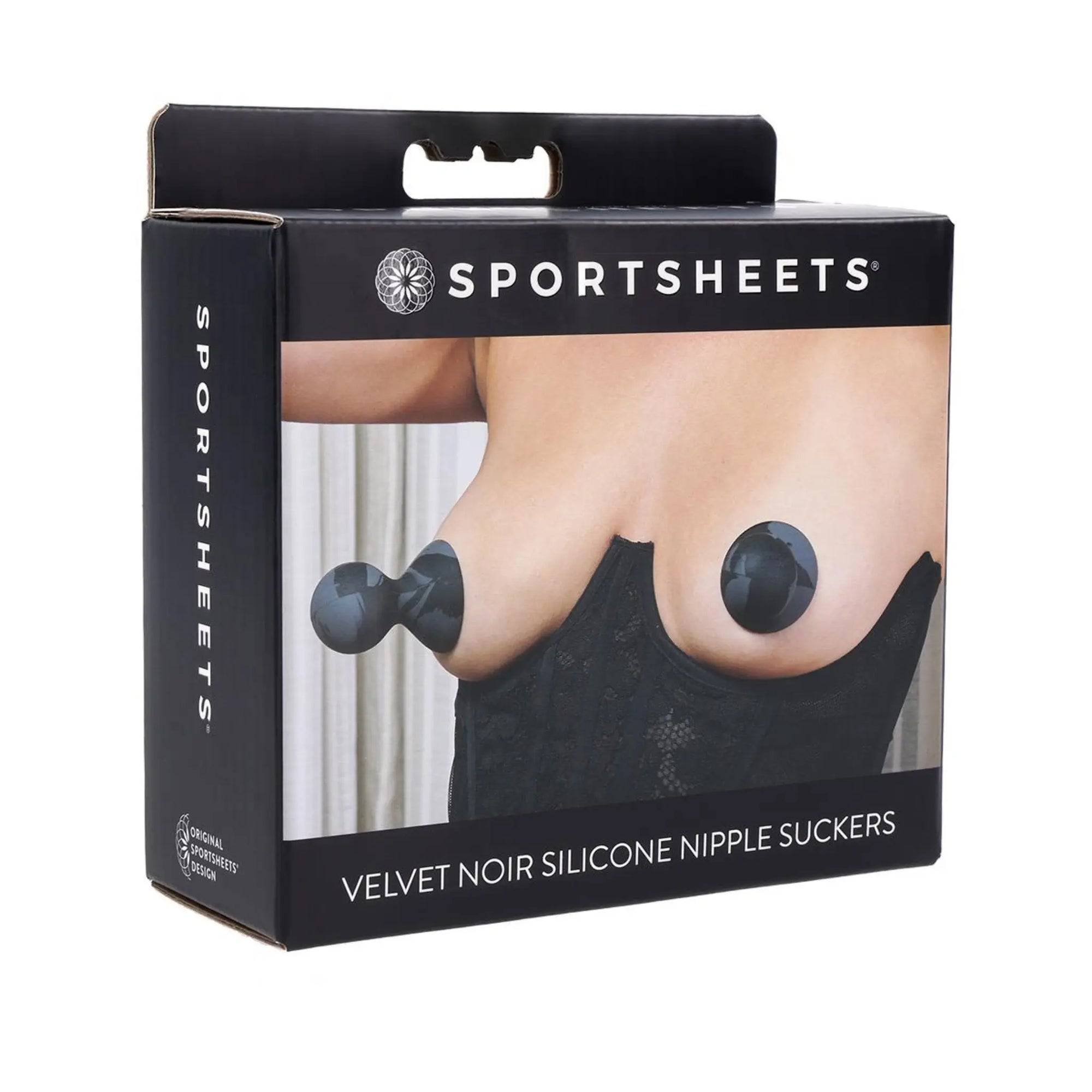 Produkt kartongen till Sportsheets Velvet Noir Silicone Nipple Suckers