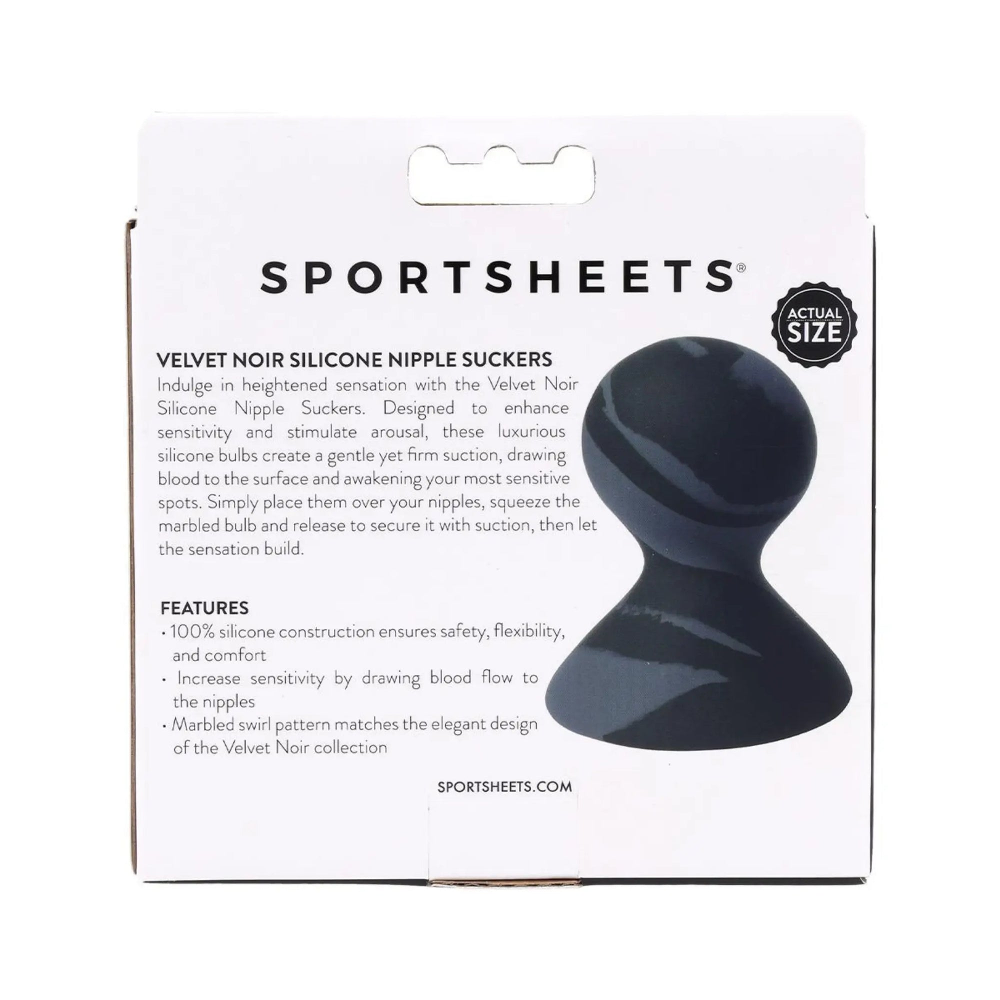 Baksidan av kartongen till Sportsheets Velvet Noir Silicone Nipple Suckers