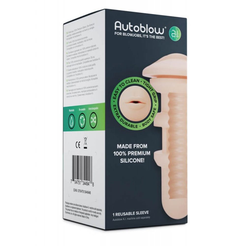 Autoblow A.I. Silicone Mouth Sleeve - Flesh förpackning och steckkod