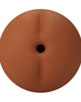 framsida av Autoblow A.I. Silicone Anus Sleeve - Brown med öppning. Brun mot vit bakgrund