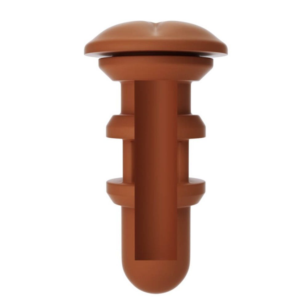 insidan av Autoblow A.I. Silicone Anus Sleeve - Brown mot vit bakgrund